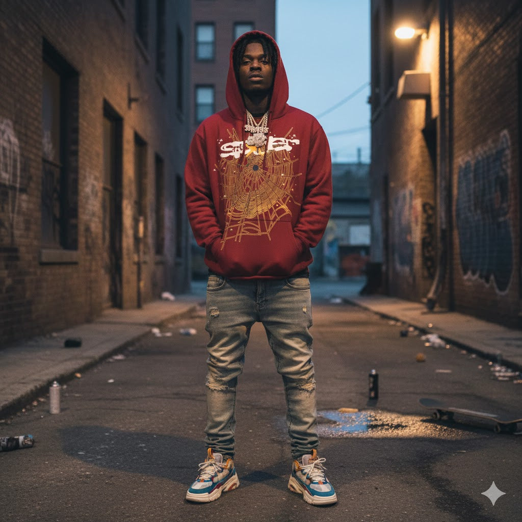 Sp5der Logo Hoodie Maroon