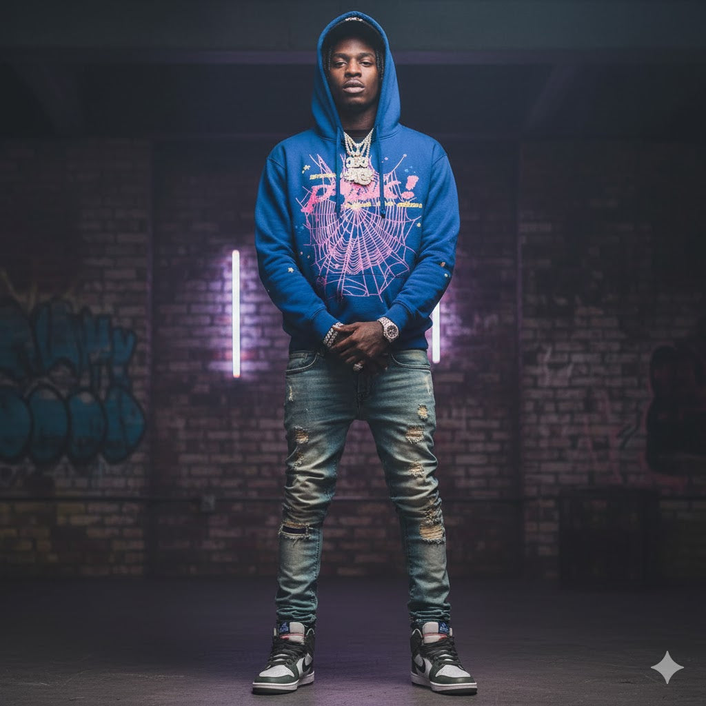 Sp5der 555555 Young Thug Hoodie Blue