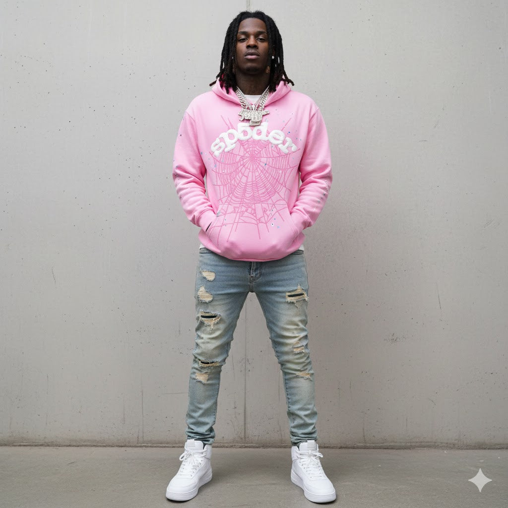 Sp5der OG Web Hoodie Pink