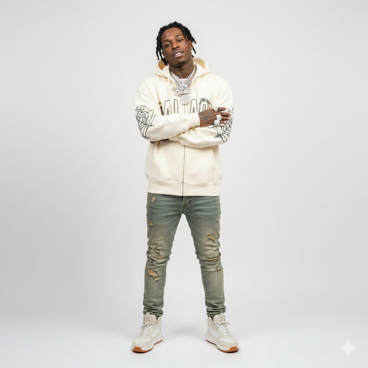 Sp5der Zip Hoodie Soft White Palace Logo