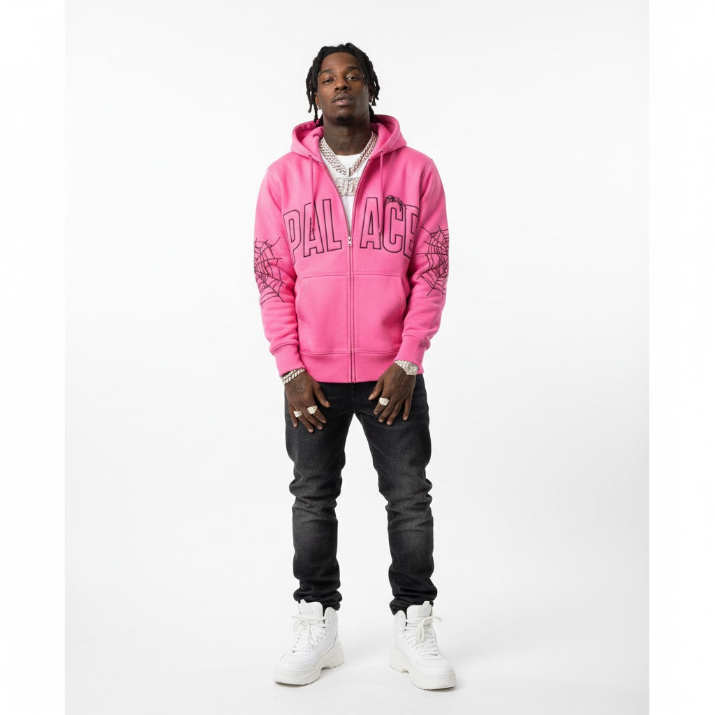 Sp5der Zip Hoodie Shock Pink Palace Logo