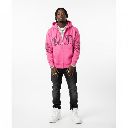 Sp5der Zip Hoodie Shock Pink Palace Logo