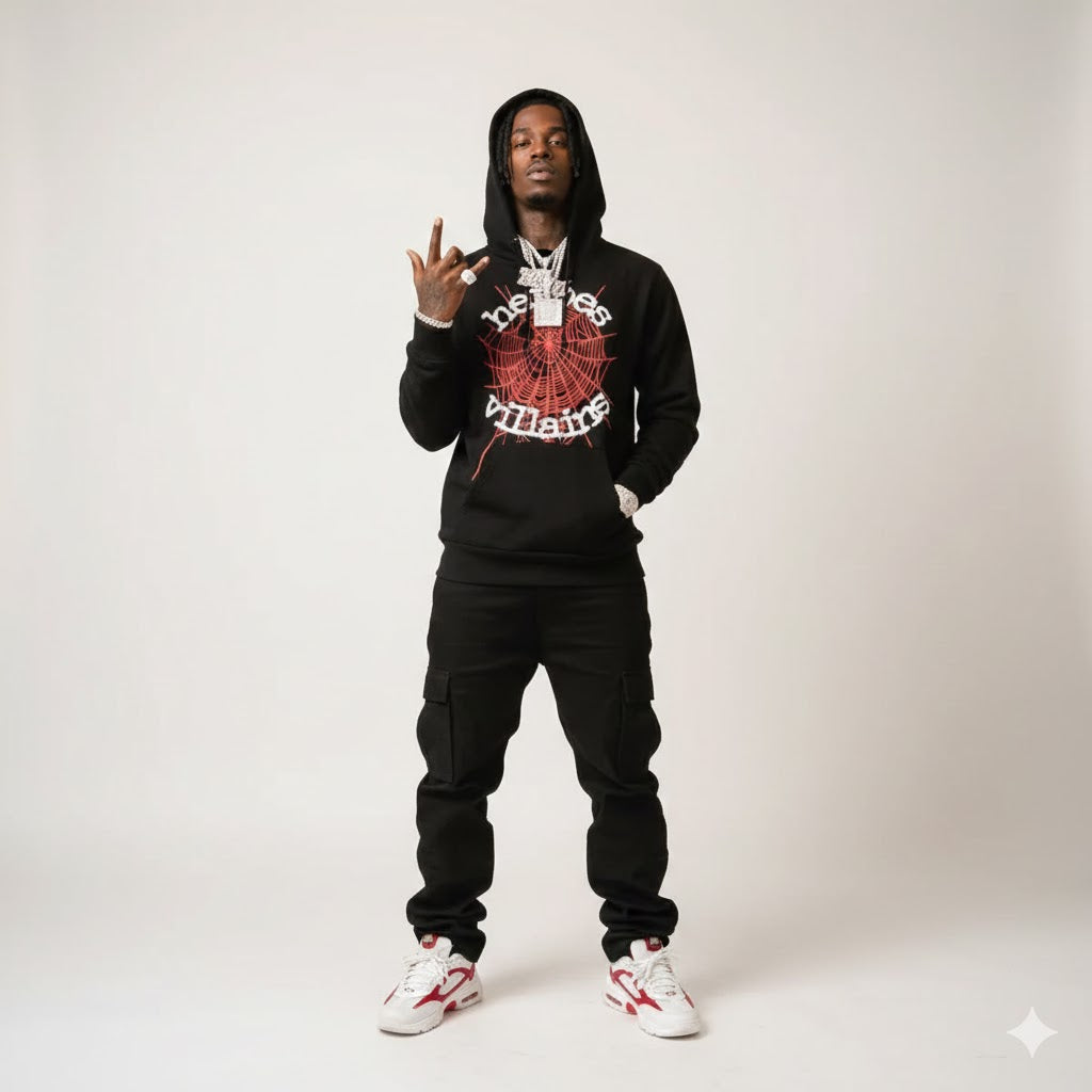 Sp5der x Heroes And Villains Hoodie Black