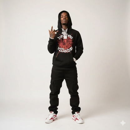 Sp5der x Heroes And Villains Hoodie Black